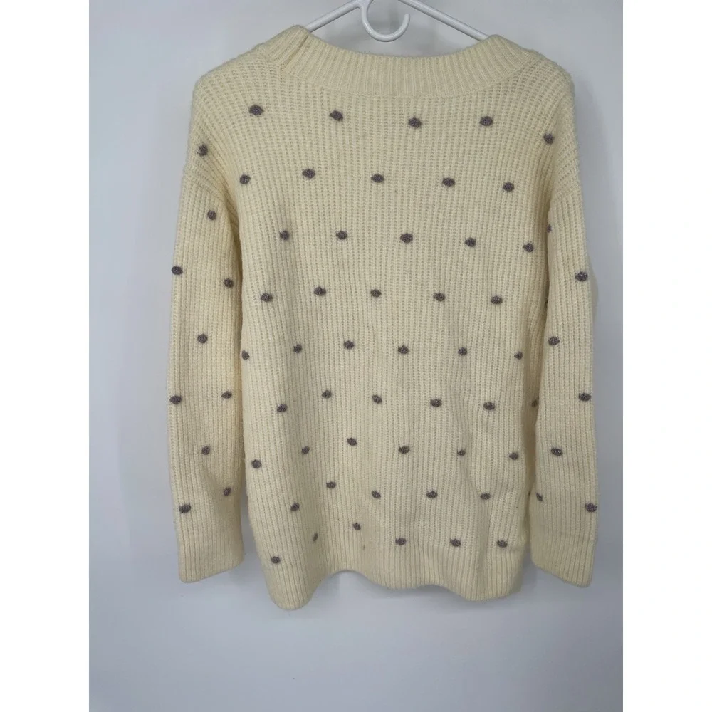 Lou & Grey LOFT Polka Dot‎ Sweater Cream Womens XS Textured Cozy Cottage Indie